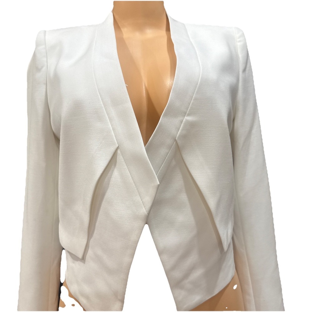 BCBGMAXAZRIA White Cropped Blazer Button Accents Lined Open Closure‎ Women